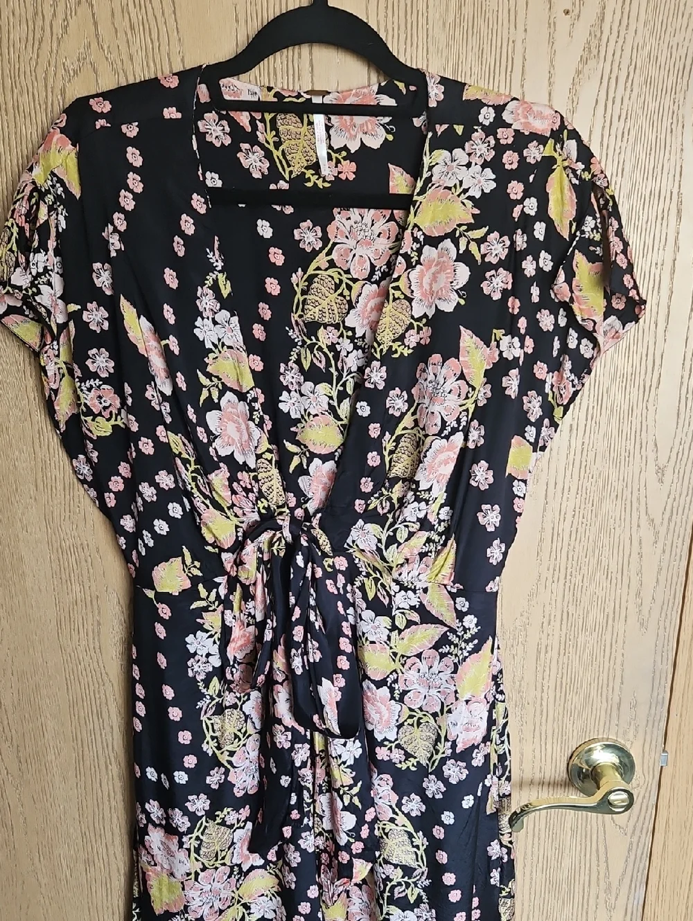 Free People Black Floral Tie-Front Jump Suite. - Picture 6 of 13